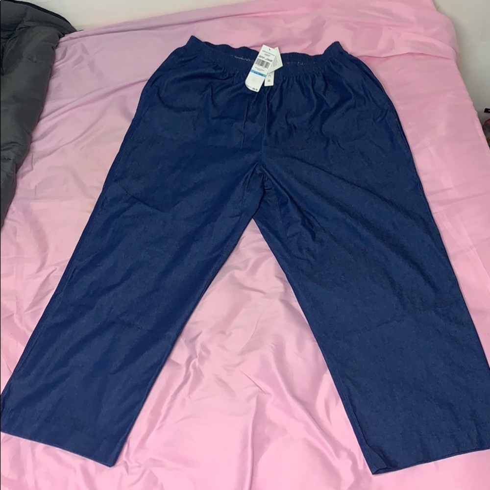 High waisted stretch pull on wide leg denim pants